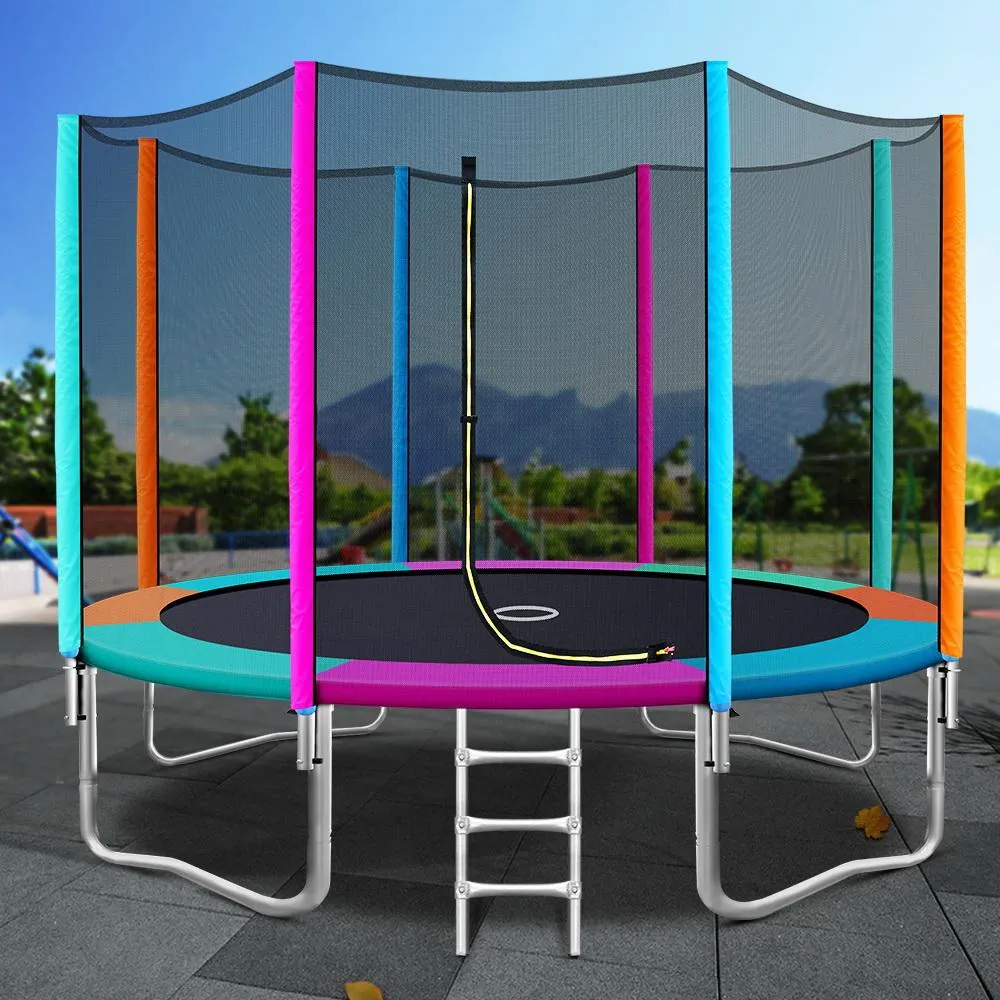 12FT Trampoline Round  Kids Safety Net Enclosure Pad Outdoor Gift Multi-Colors