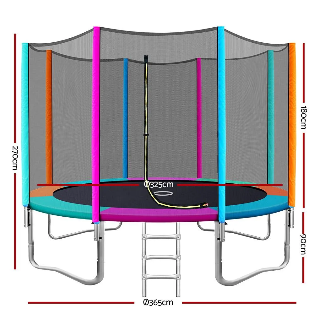 12FT Trampoline Round  Kids Safety Net Enclosure Pad Outdoor Gift Multi-Colors