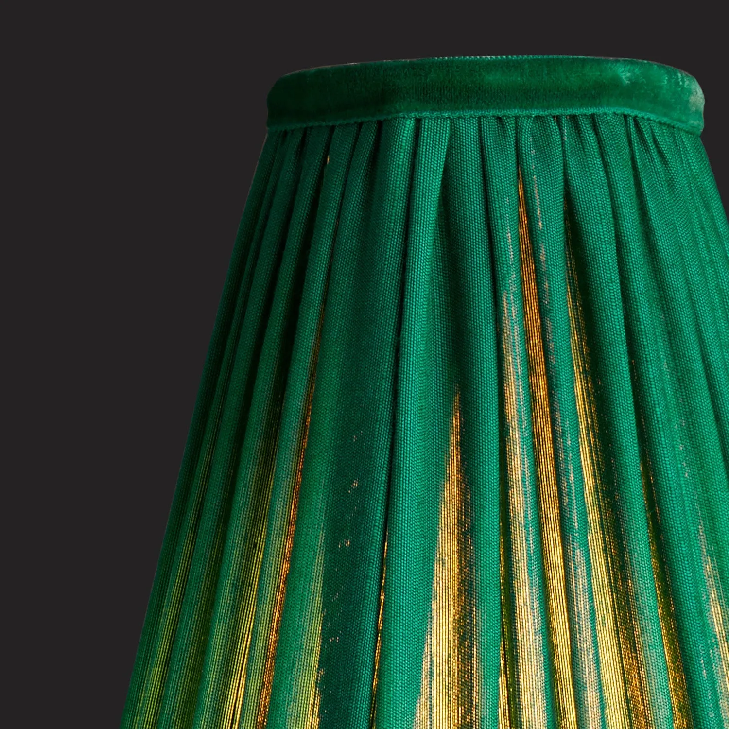 14cm wizard hat shade with candle clip in emerald silk with velvet tape