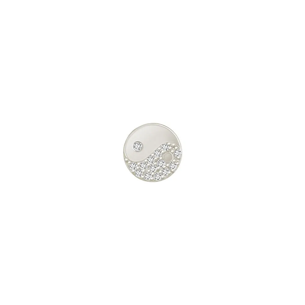 14k Skinny Silver Yin Yang Charm (white)