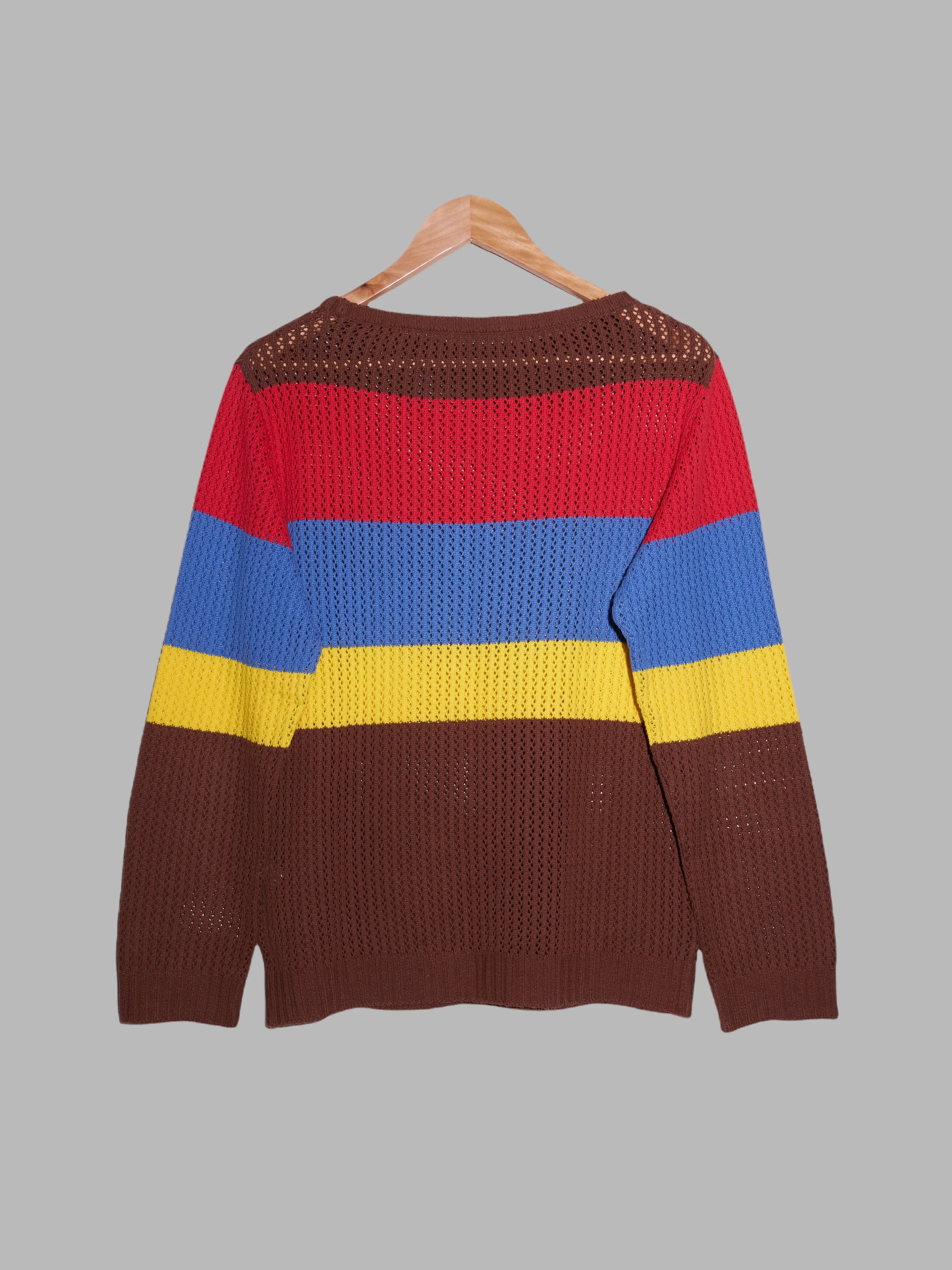 ABX SS2000 brown multicolour striped cotton acrylic loose knit sweater - 3 M L