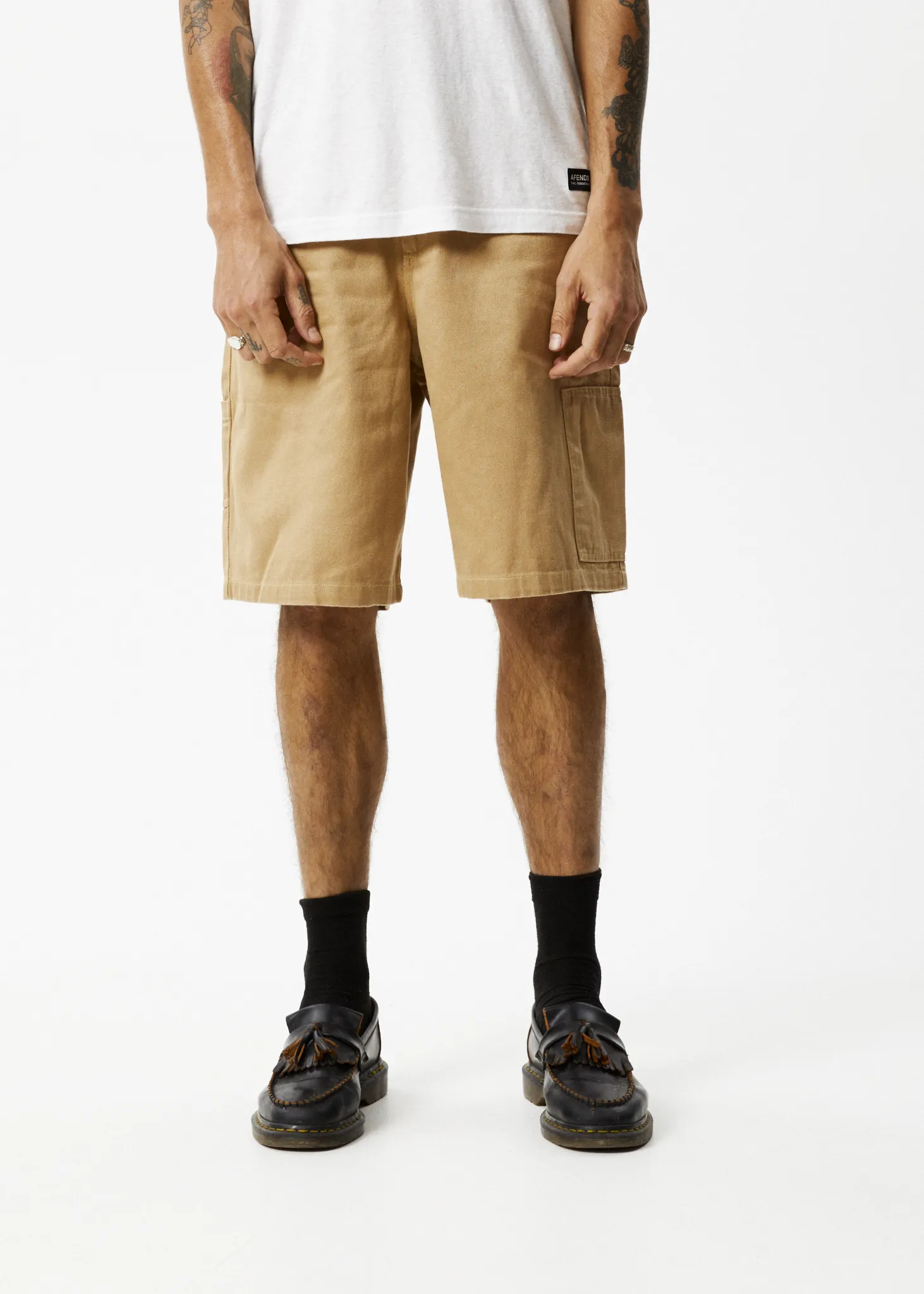 AFENDS Mens Sleepy Hollow - Twill Carpenter Shorts - Tan