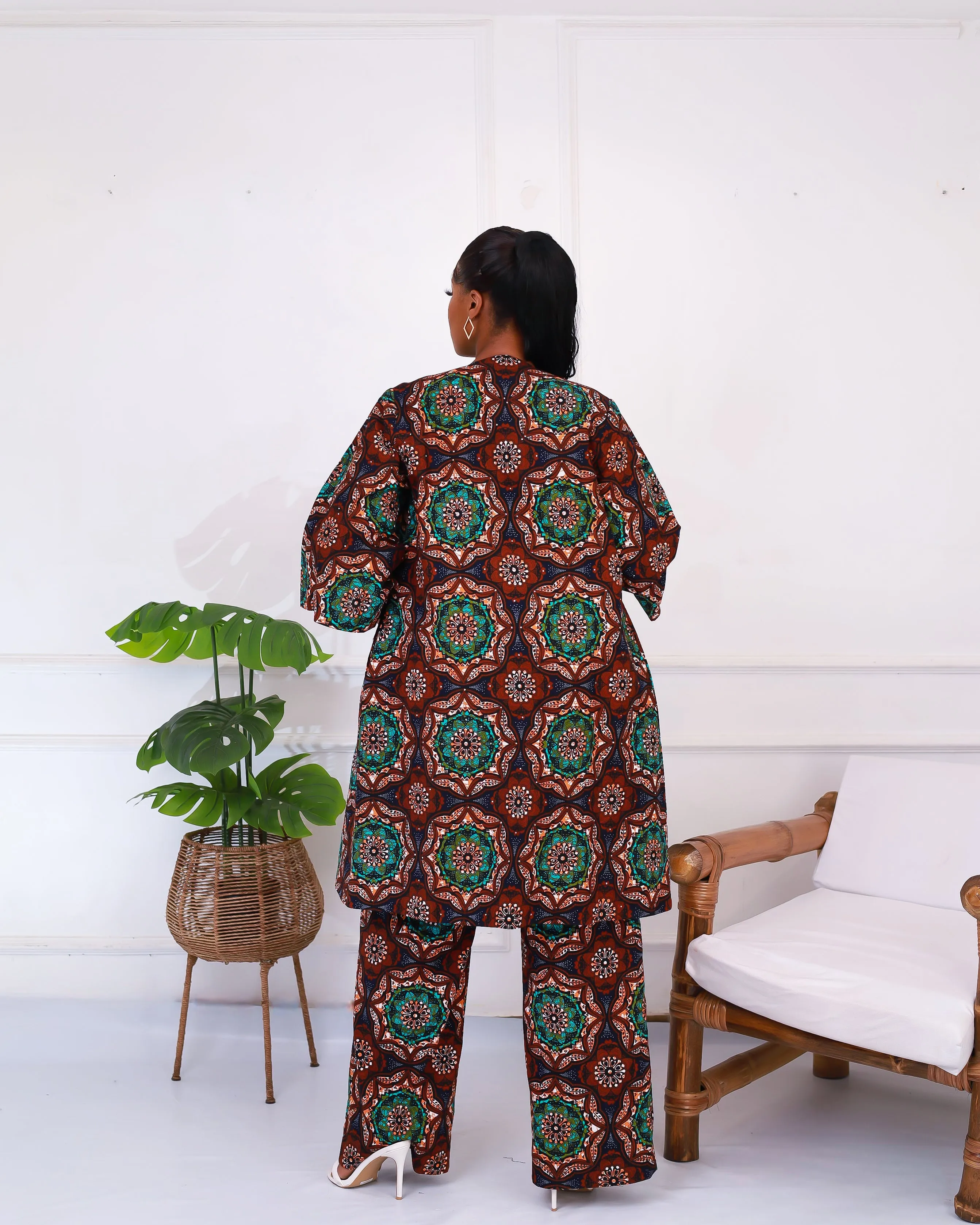 African Print Embellished Midi Jacket - Deriole