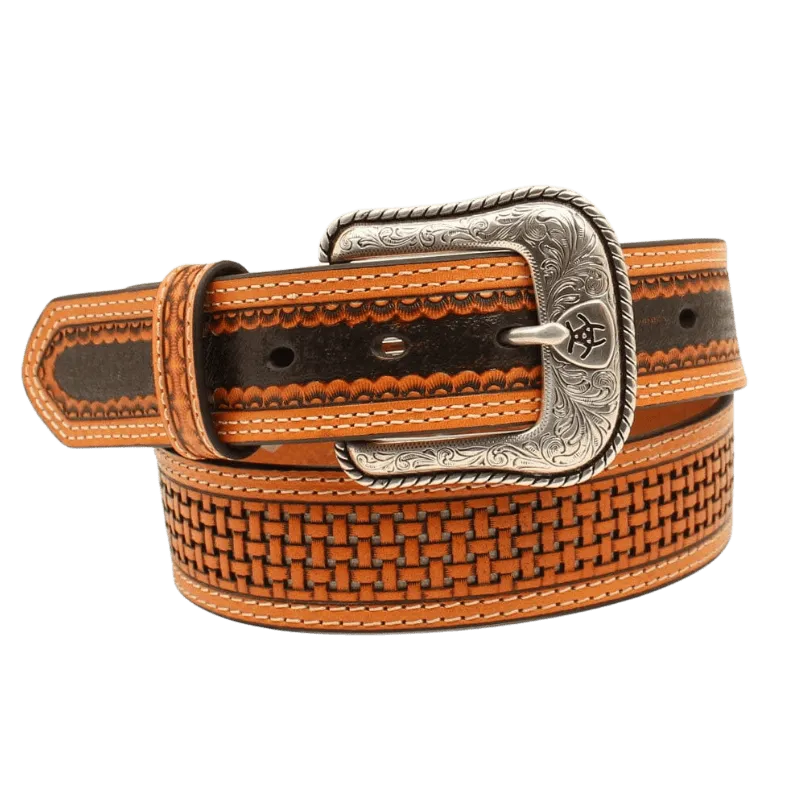 Ariat Men's Brown Pierced Basket Weave Leather Belt A1035848