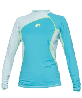 Bare Womens LONG Sleeve Blue Watershirt Rash Guard with 50  SPF UV Protection