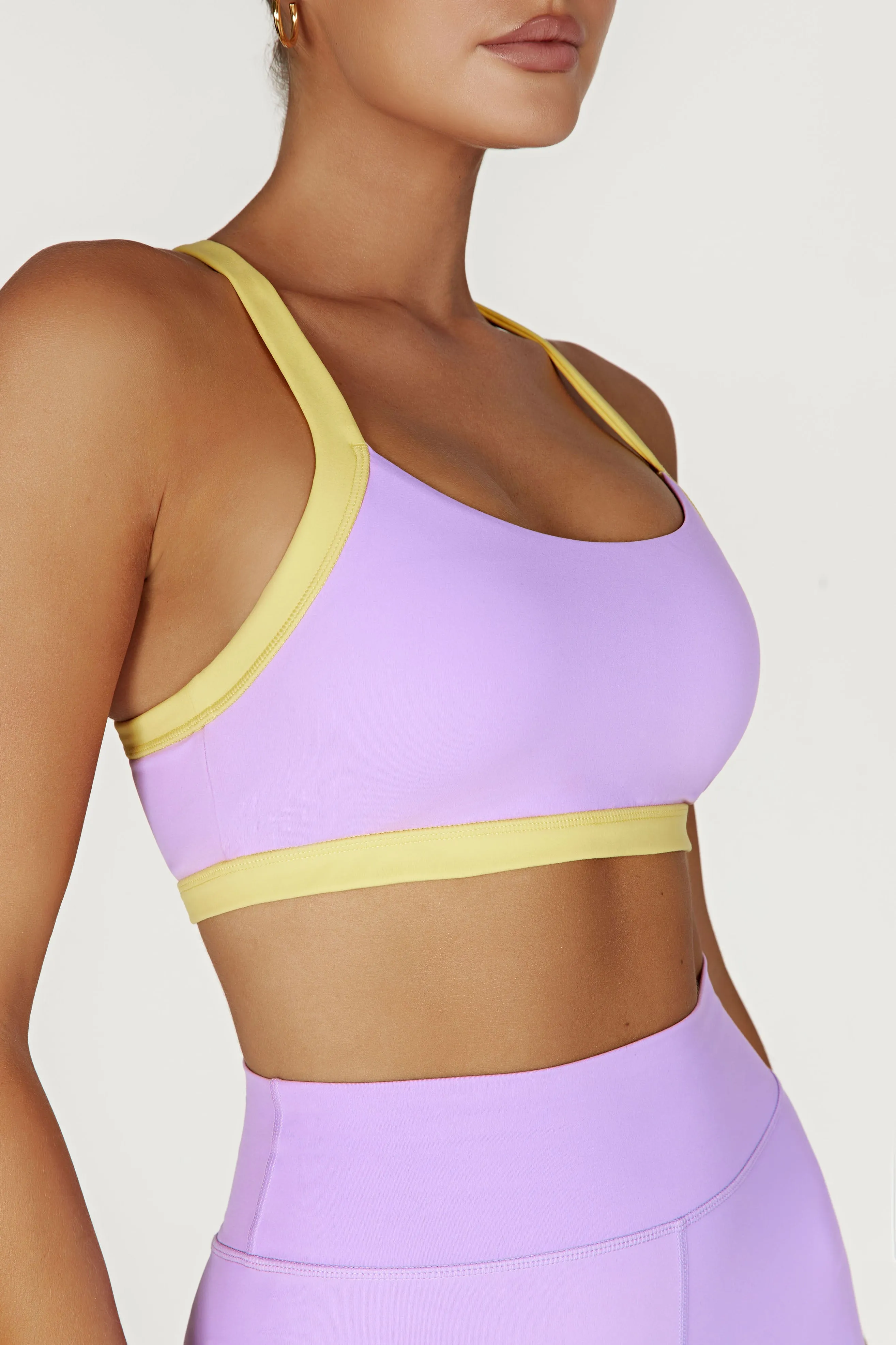 Becca Two Tone Cropped Sports Bra - Lilac/Yellow