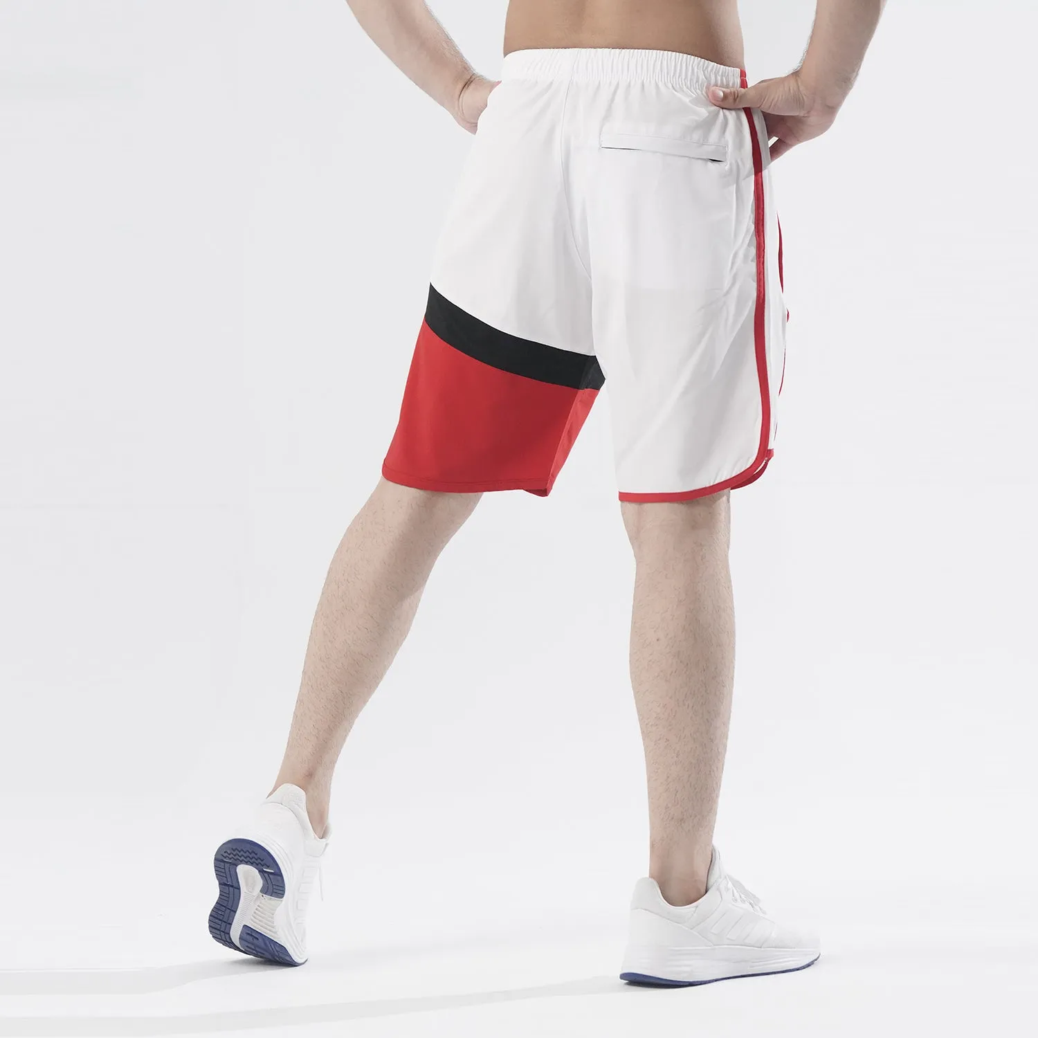 Black White And Red Tri-Panel Fitness Stage Shorts