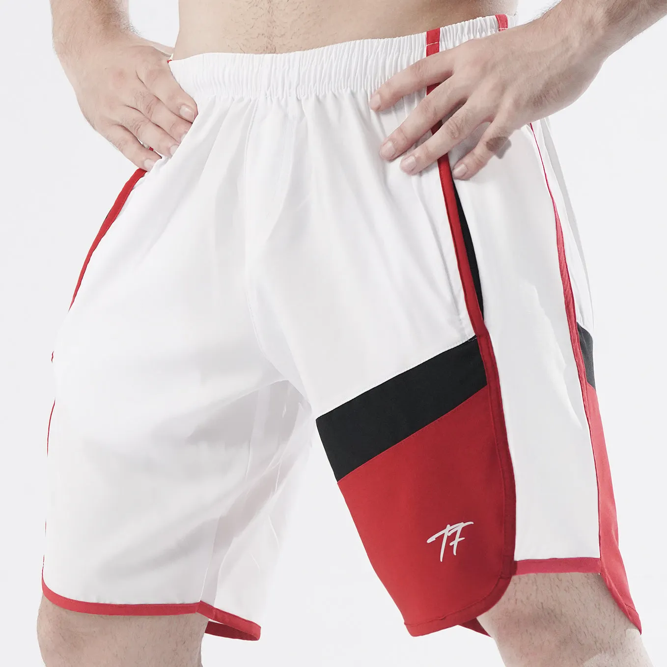 Black White And Red Tri-Panel Fitness Stage Shorts