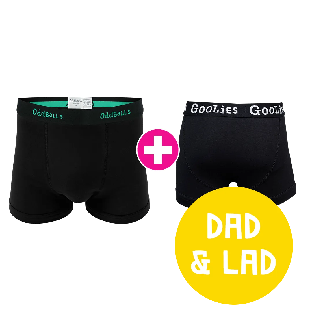 Black/Emerald   Classic Black Dad & Lad Bundle - Mens Boxer Shorts & Kids Boxer Shorts Bundle