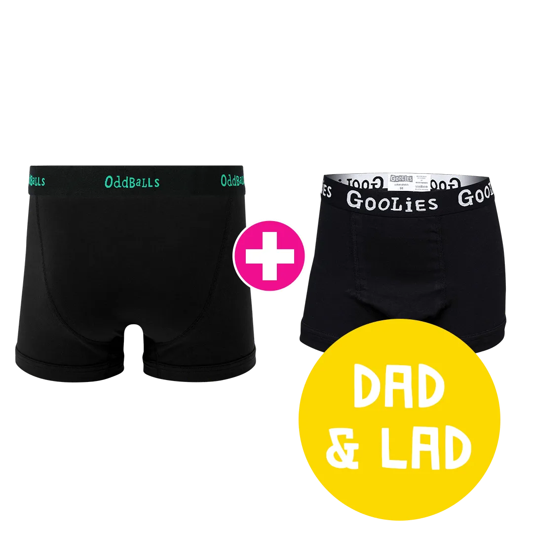 Black/Emerald   Classic Black Dad & Lad Bundle - Mens Boxer Shorts & Kids Boxer Shorts Bundle