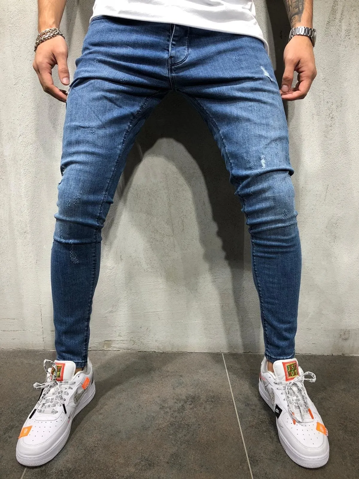 Blue Washed Skinny Fit Denim A197 Streetwear Jeans