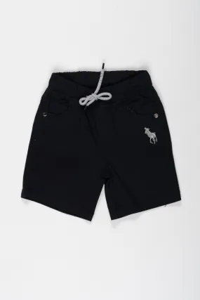 Boys Essential Black Athletic Shorts with Embroidered Emblem