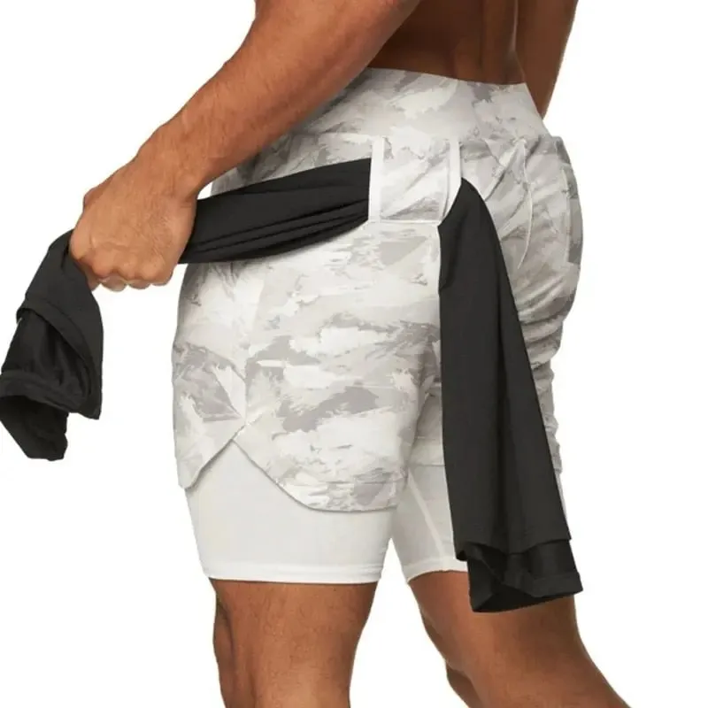 Camo 2-in-1 Double-Deck Quick Dry Jogging Workout Shorts for Men