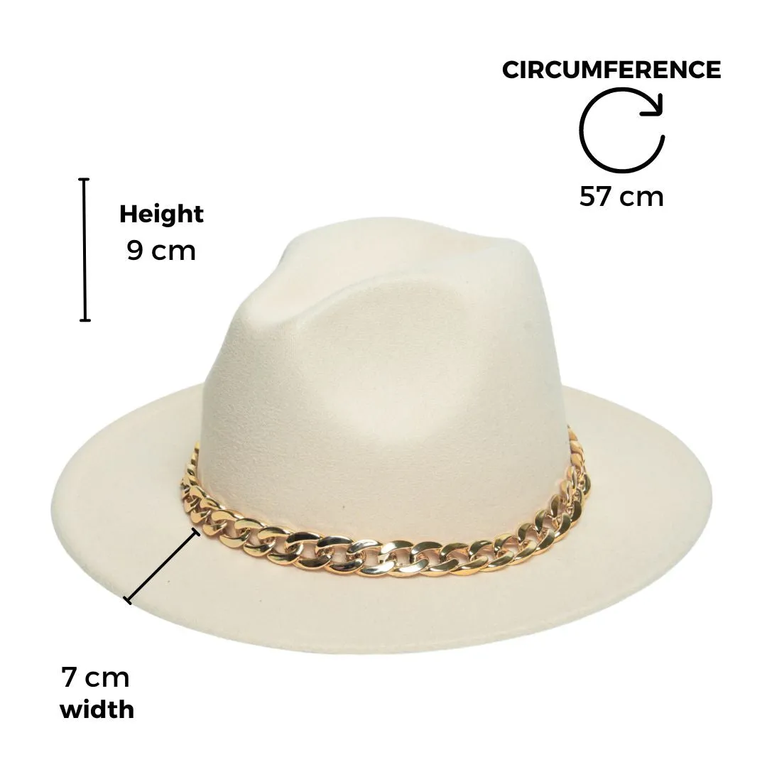 Chokore Classic Fedora Hat with Stylish Chain Belt (Beige)