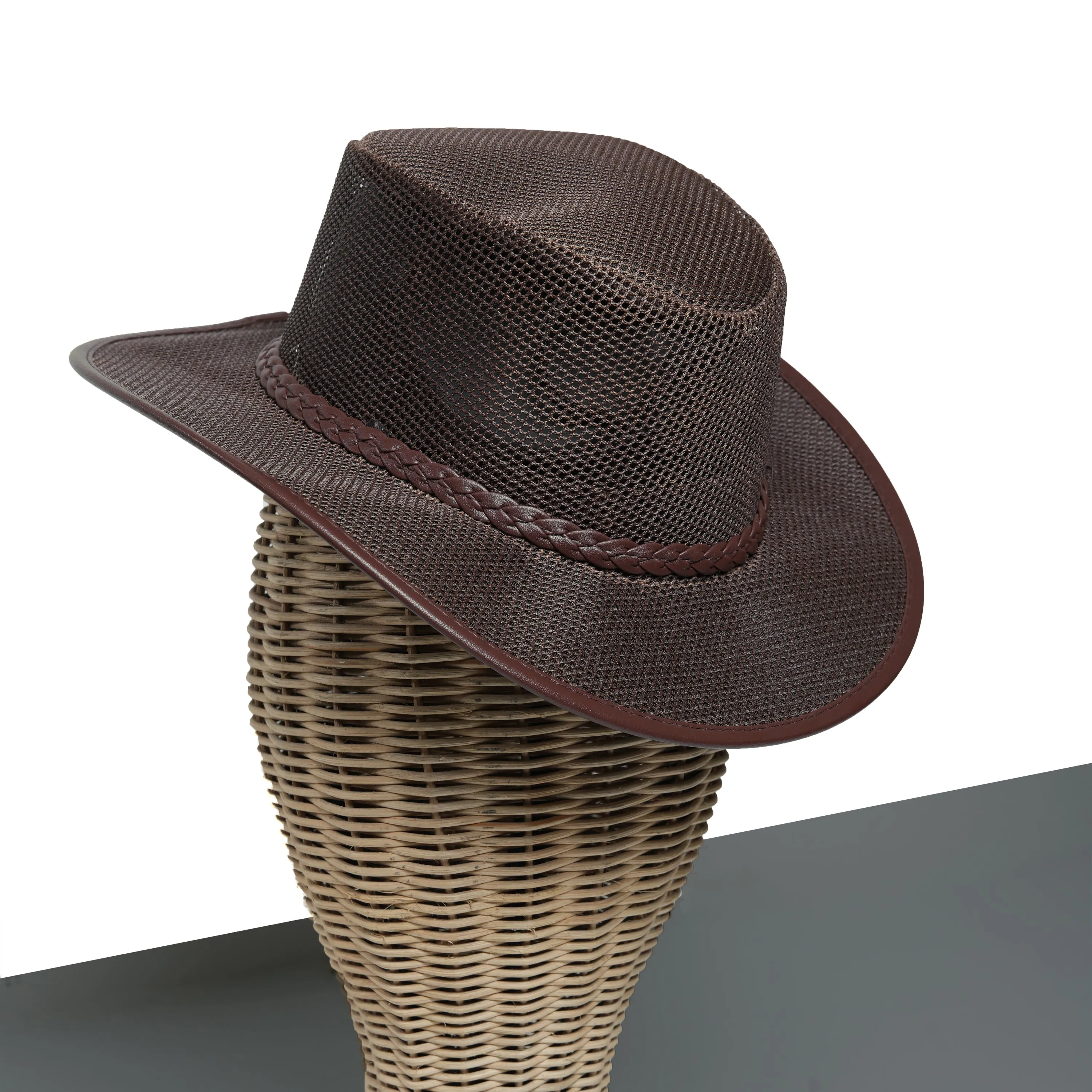 Chokore Mesh Cowboy Hat with Braided Belt (Dark Brown)