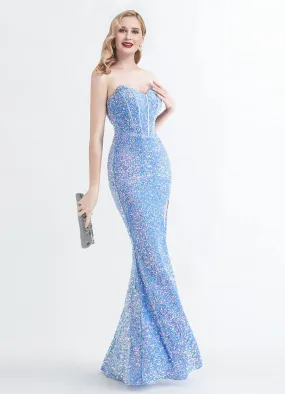 Cornflower Blue Sweetheart Strapless Luxury Sequin Mermaid Formal Gown