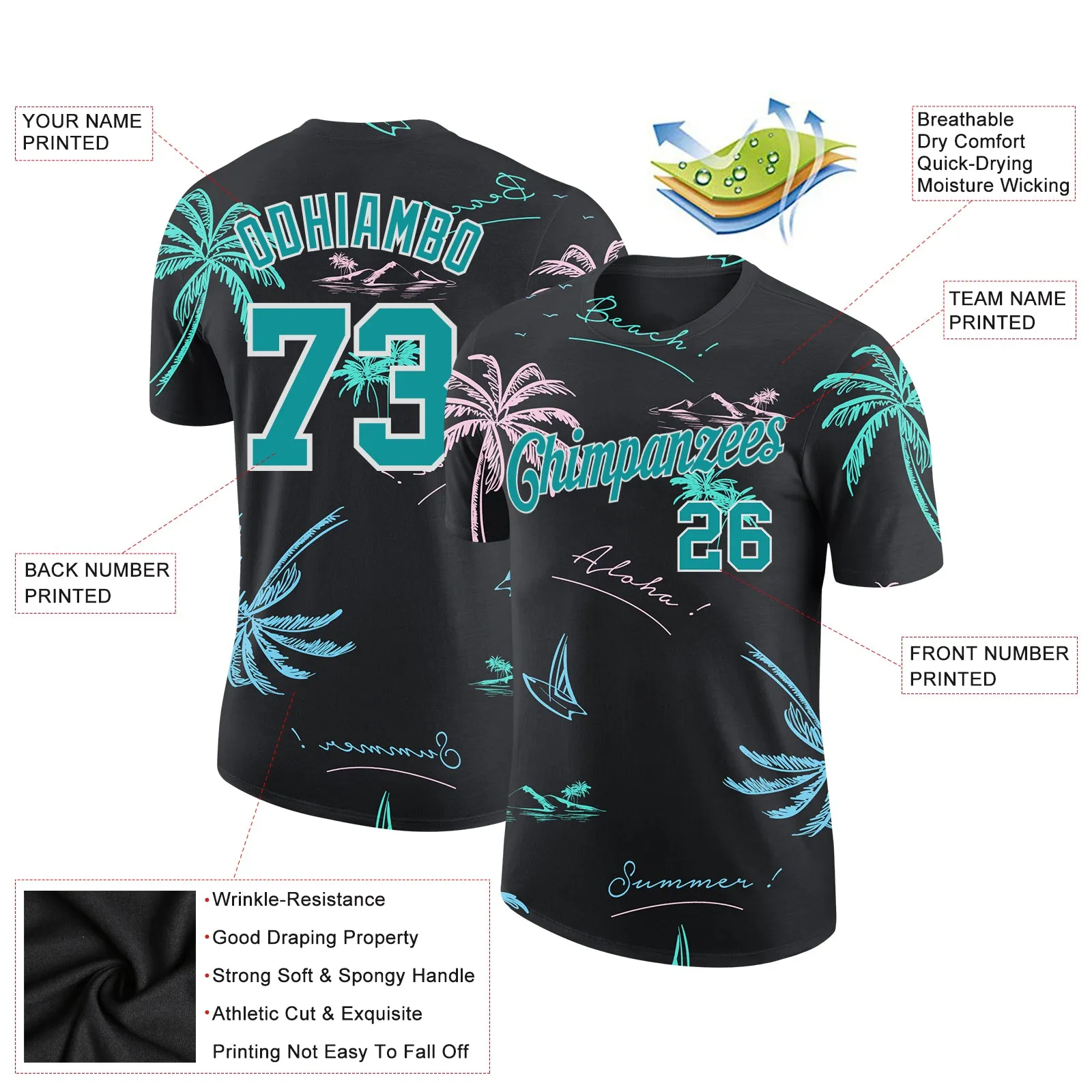 Custom 3D Pattern Design Hawaii Palm Trees Performance T-Shirt