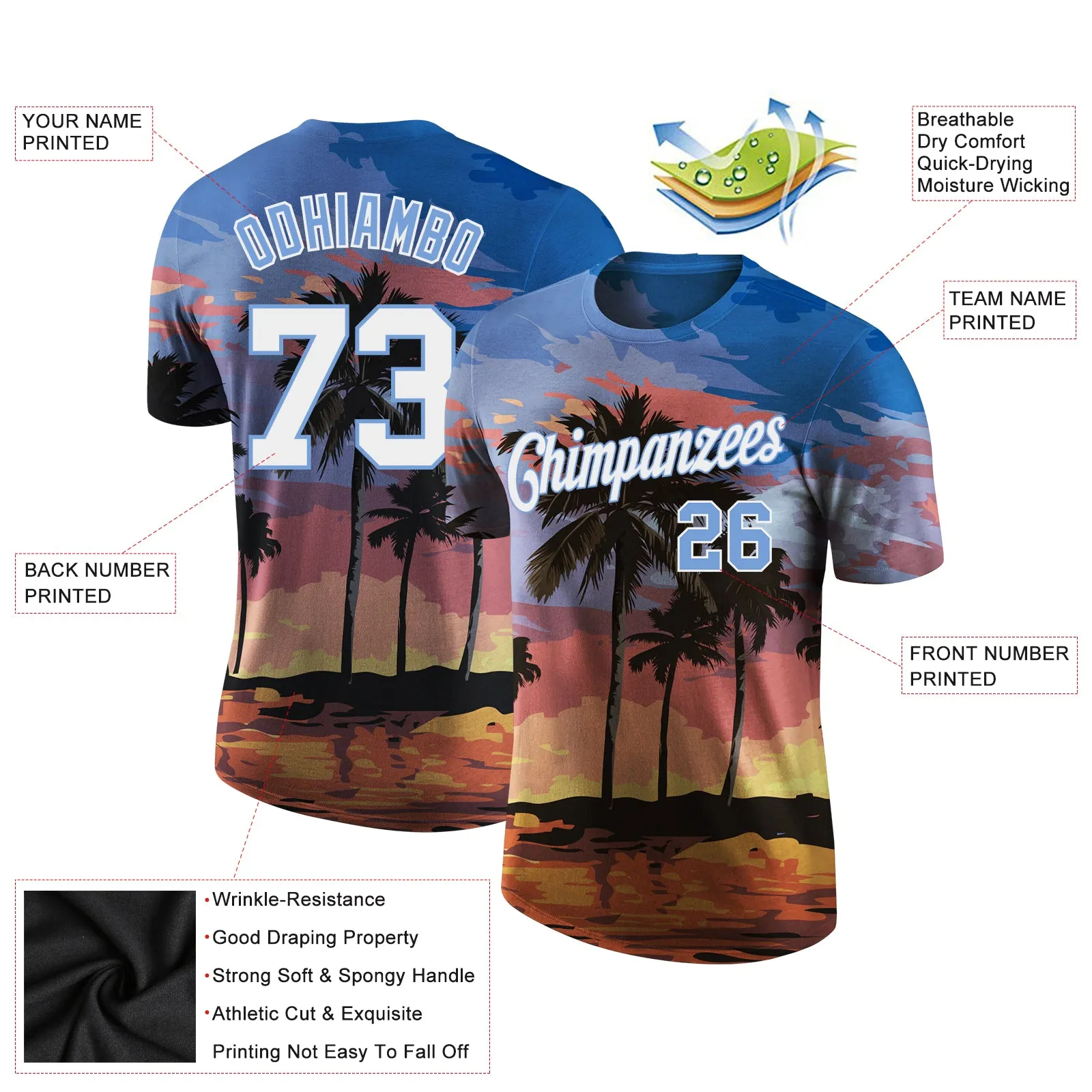 Custom 3D Pattern Design Hawaii Palm Trees Performance T-Shirt