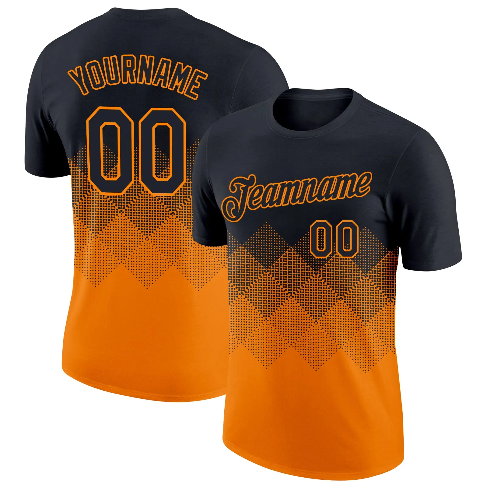 Custom Black Bay Orange 3D Pattern Design Gradient Square Shapes Performance T-Shirt