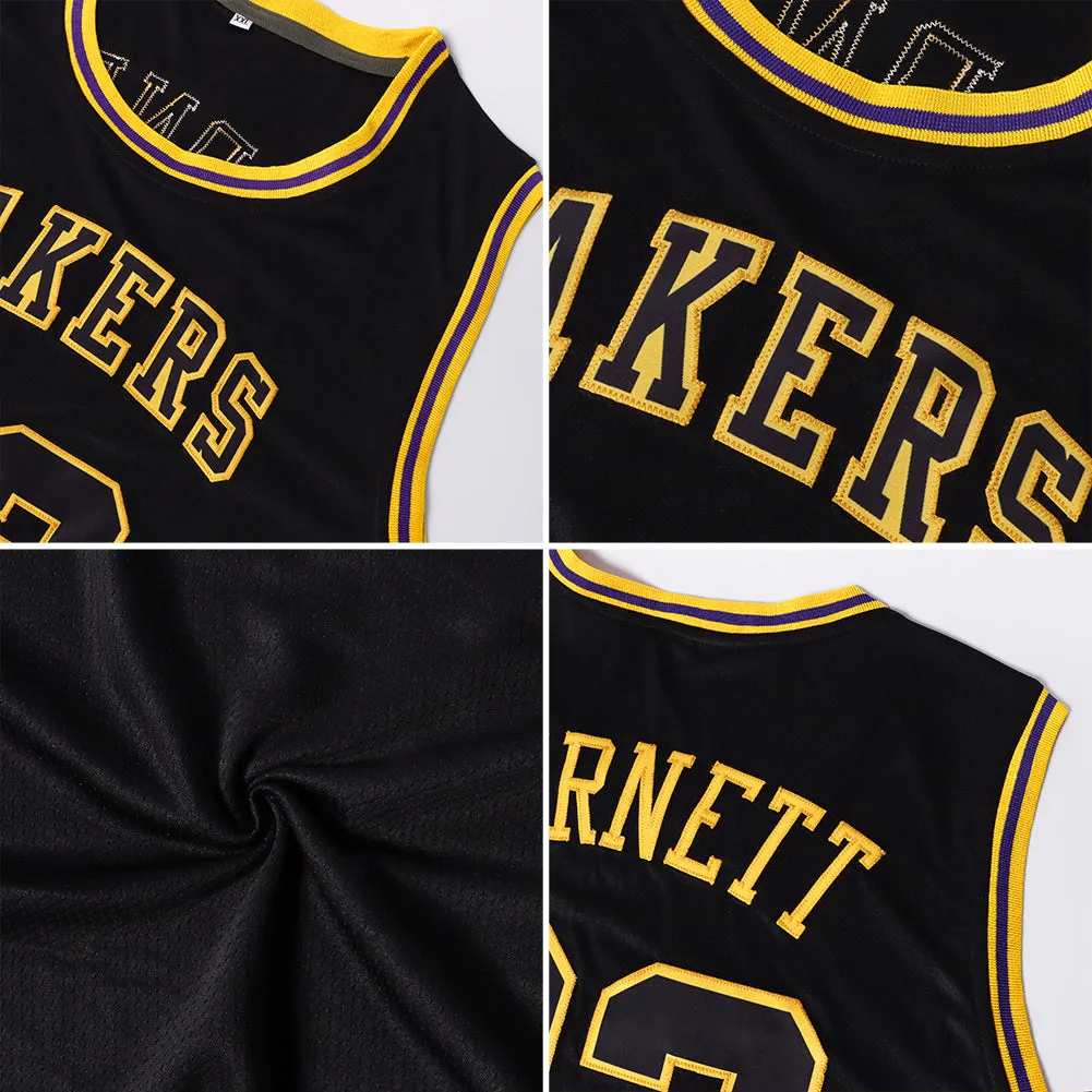 Custom Black Black-Gold Round Neck Rib-Knit Basketball Jersey