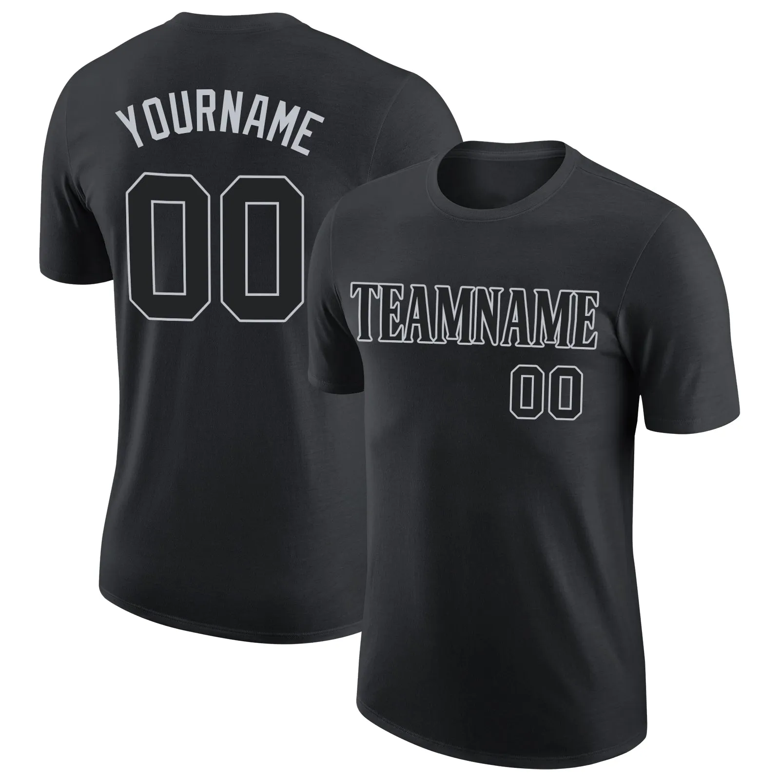 Custom Black Black-Gray Performance T-Shirt