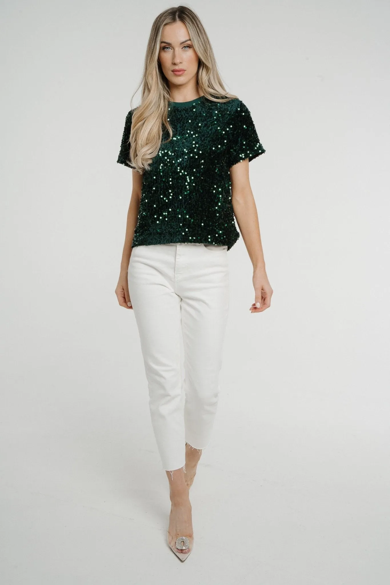 Daisy Sequin T-Shirt In Green