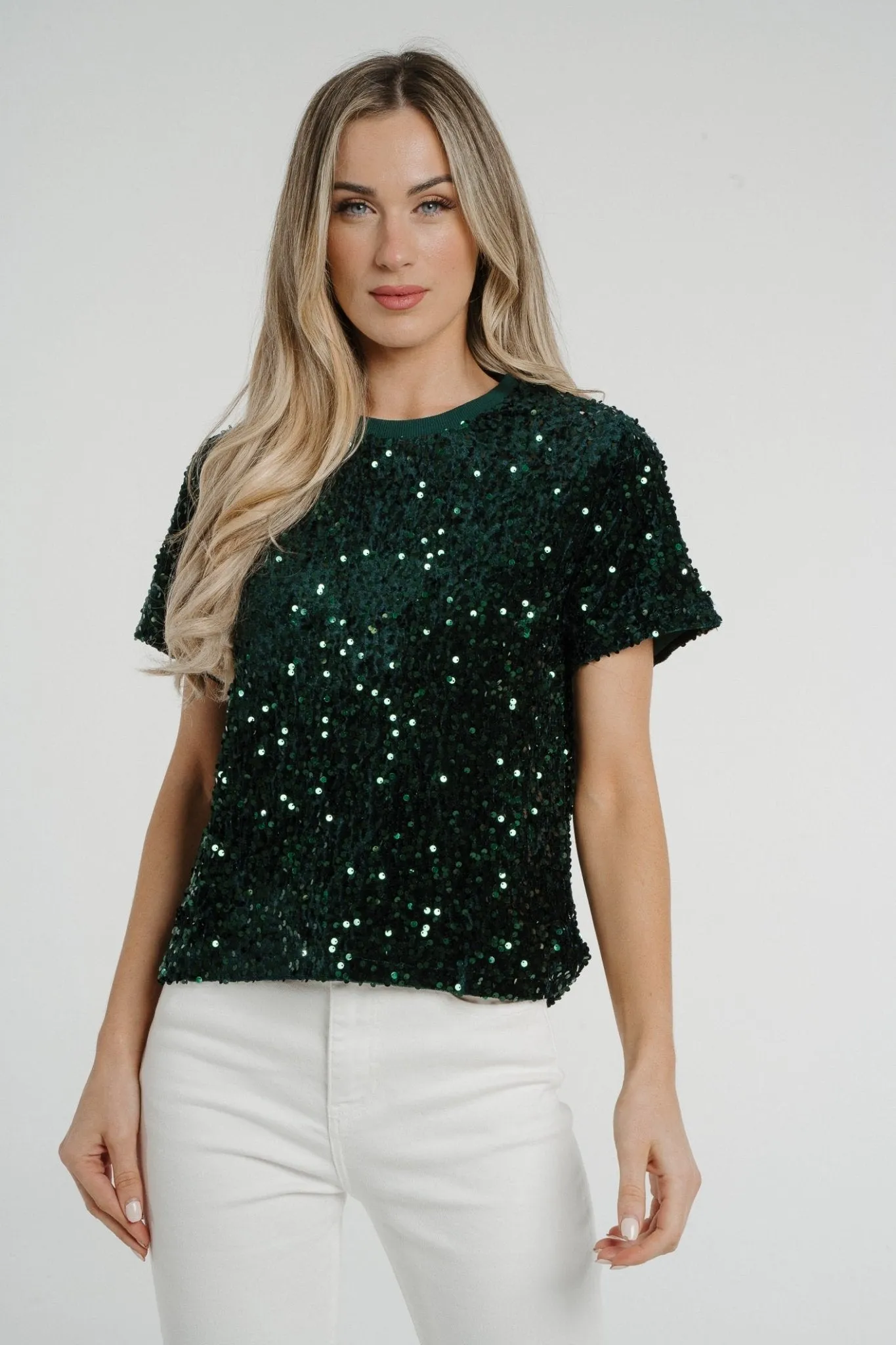 Daisy Sequin T-Shirt In Green