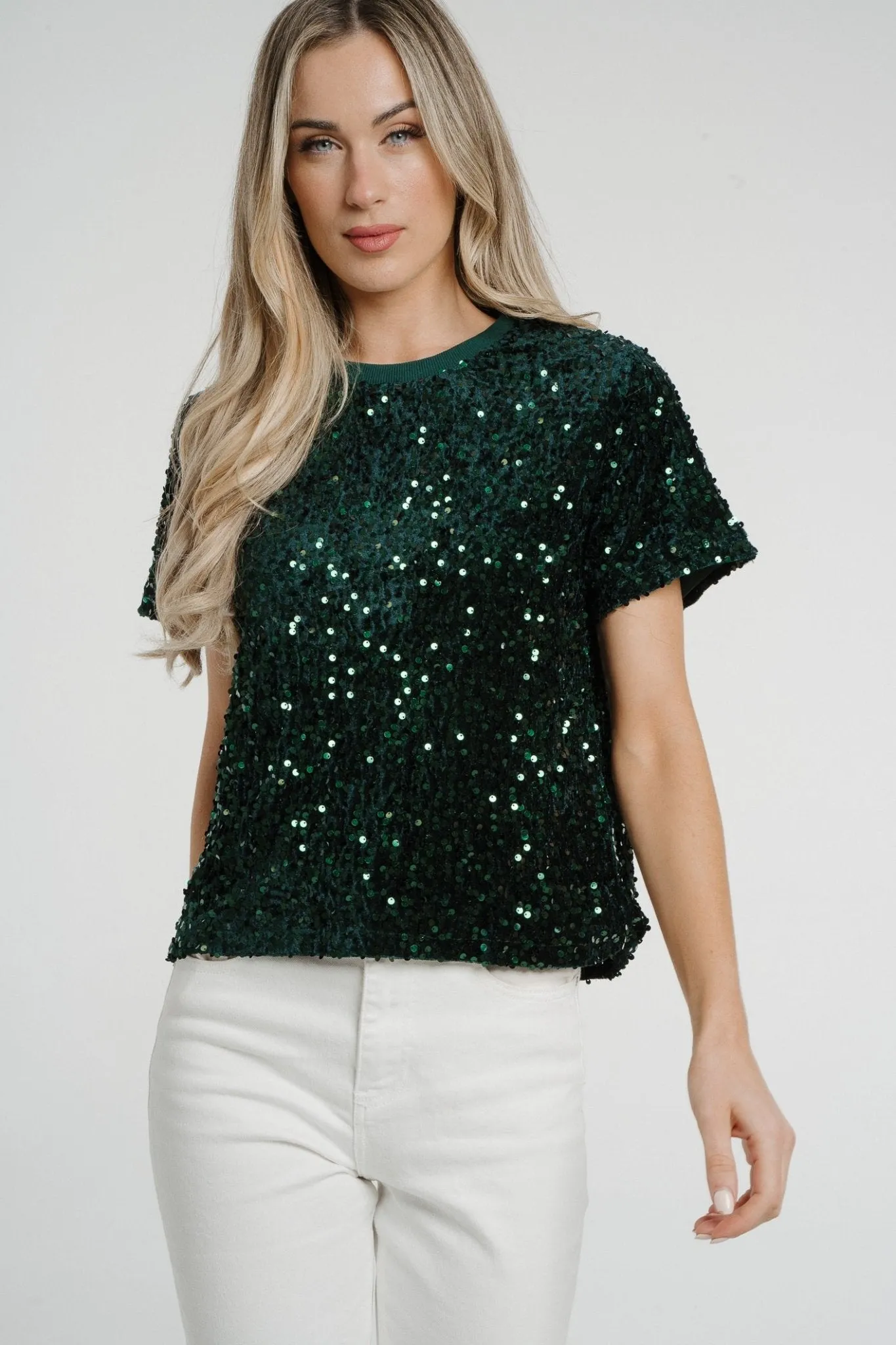 Daisy Sequin T-Shirt In Green