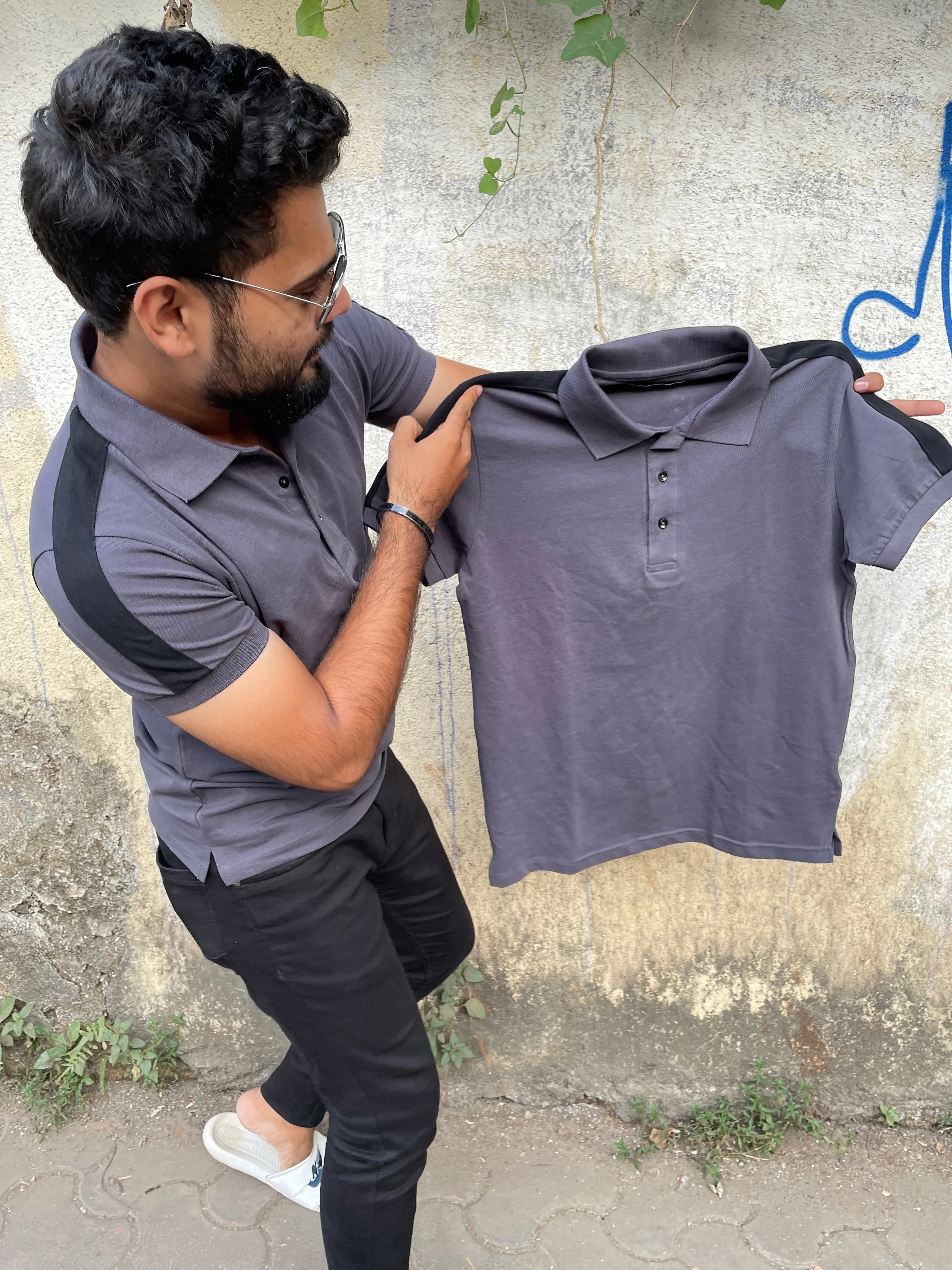 Dark Grey Lycra Collar Tee