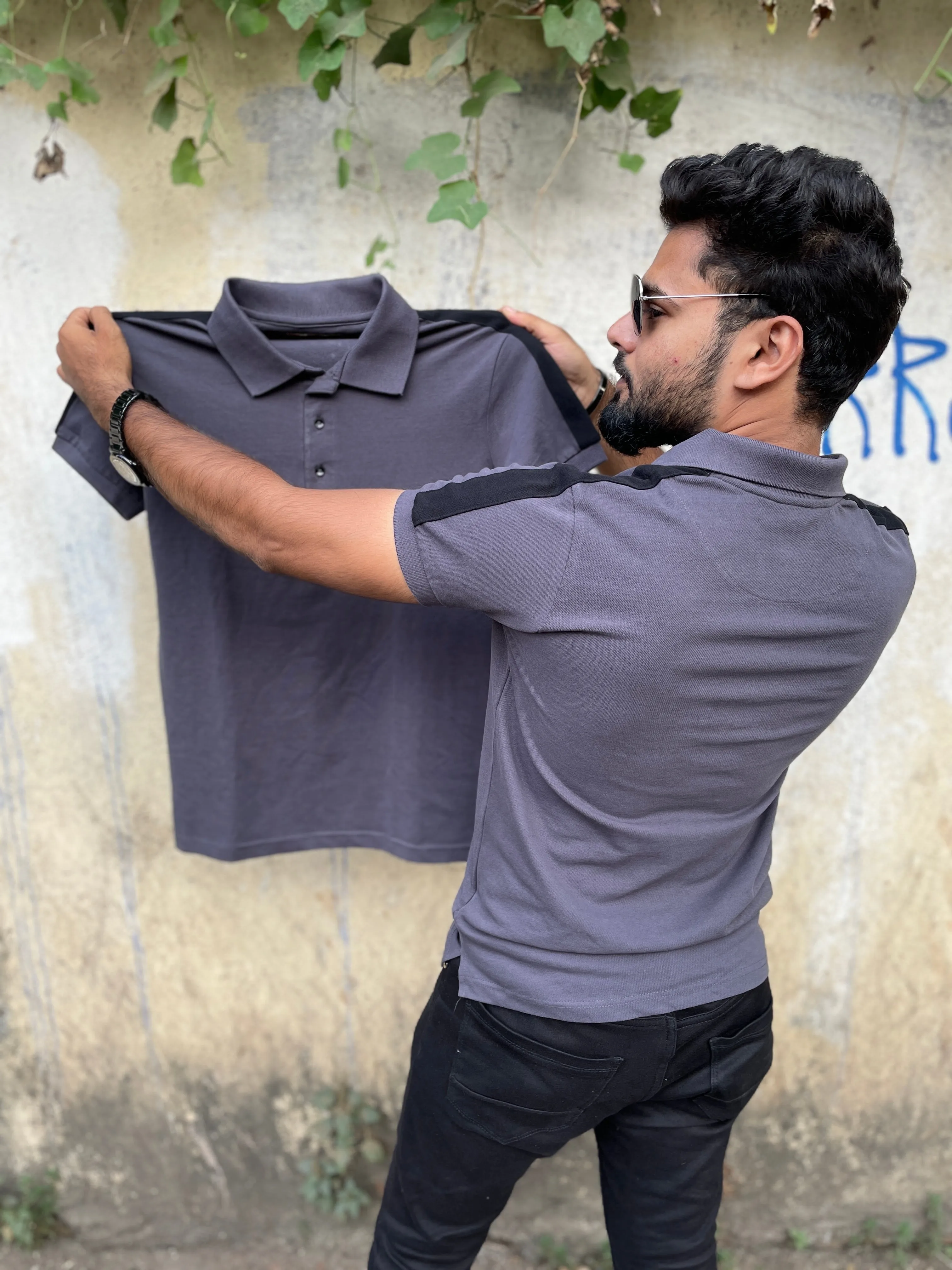 Dark Grey Lycra Collar Tee