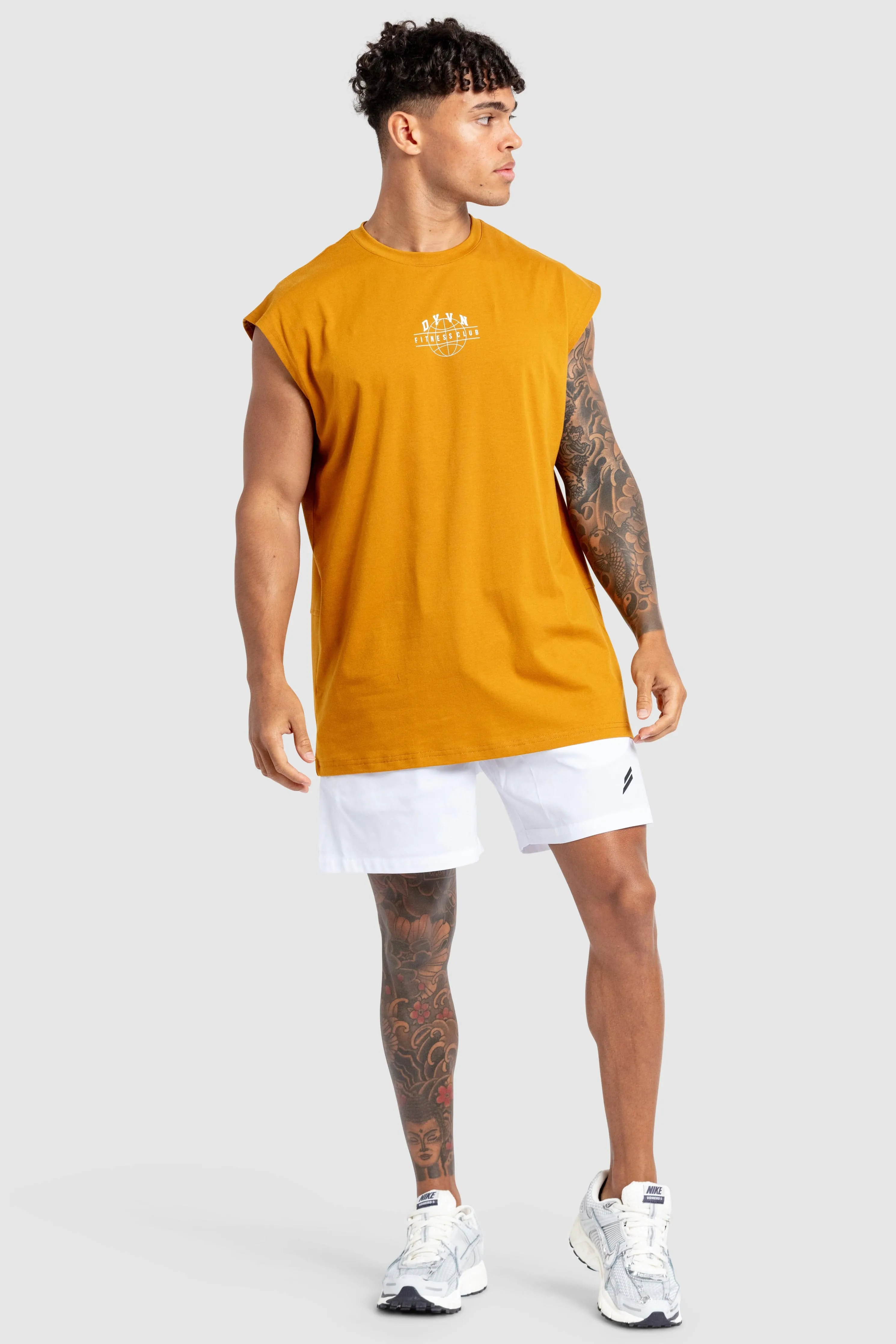 DYVN' Fitness Club Cut Off Tank - Mustard Brown