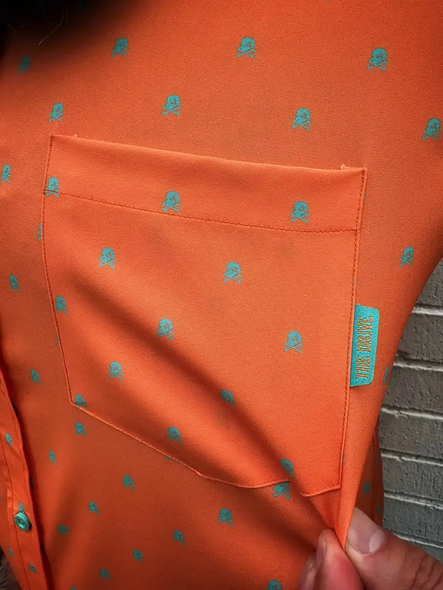 ESSENTIAL INFINITY SKULL TANGERINE BUTTON UP