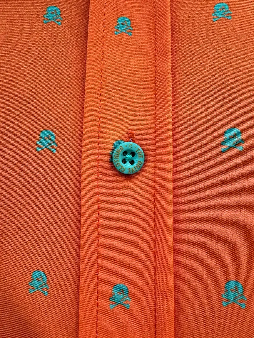 ESSENTIAL INFINITY SKULL TANGERINE BUTTON UP