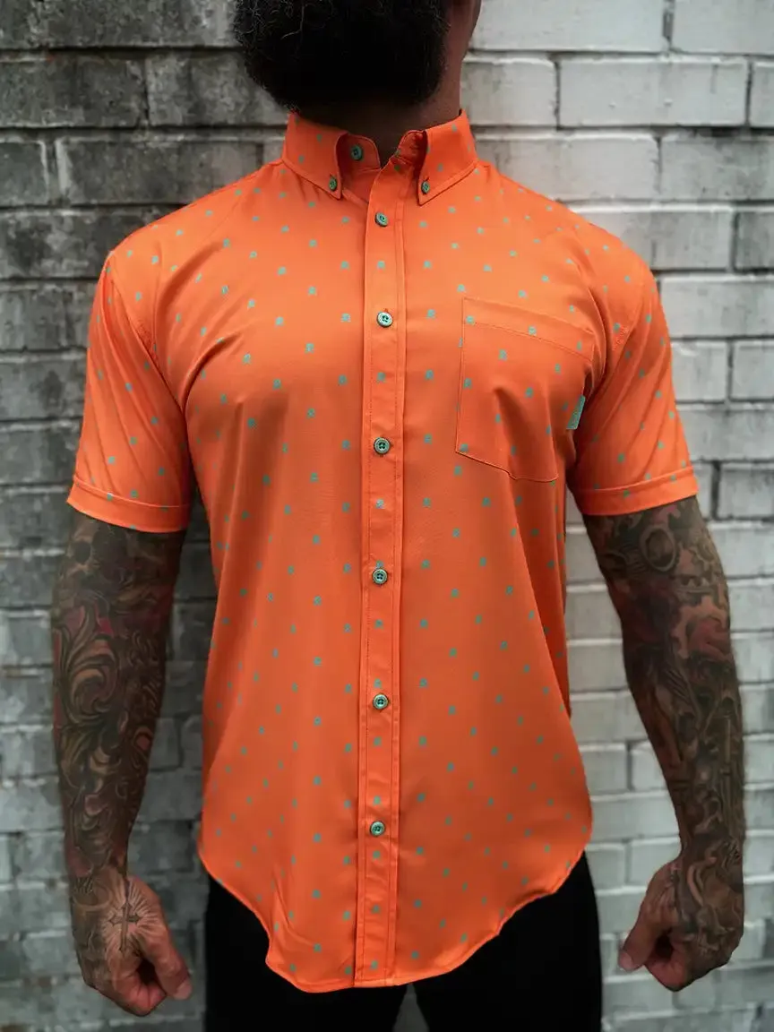 ESSENTIAL INFINITY SKULL TANGERINE BUTTON UP