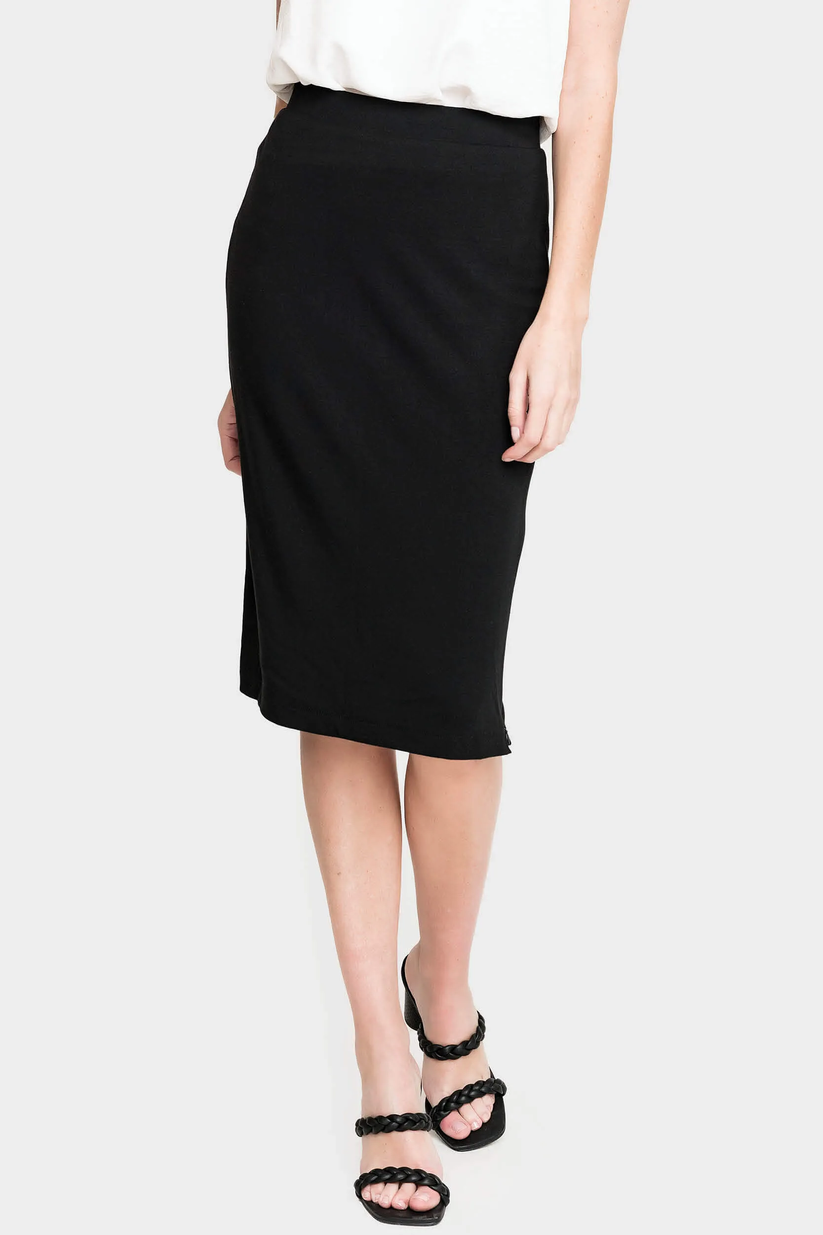 Essential Zippered Side Slit Ponte Skirt