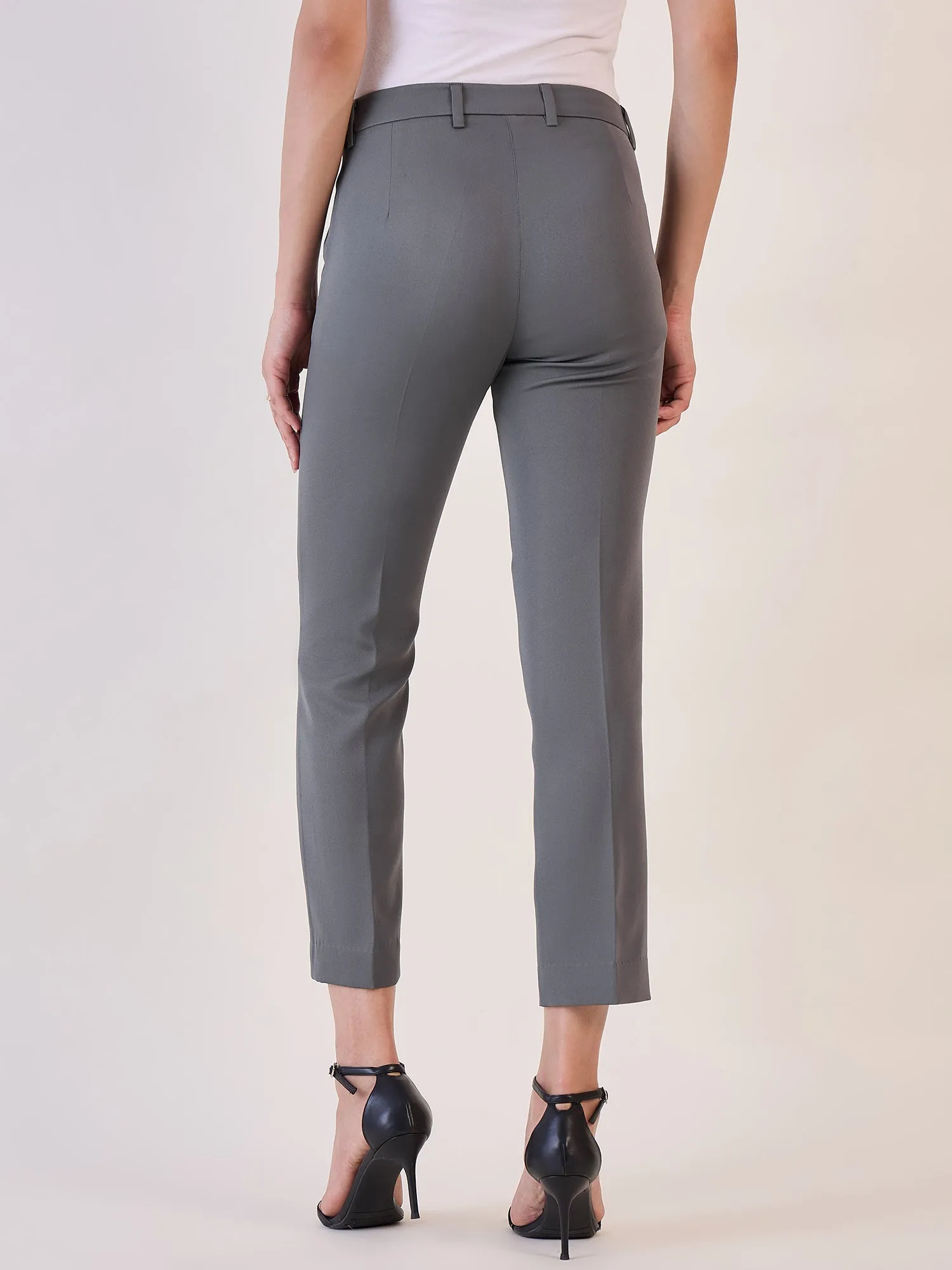 Grey Slim Fit Mid Waist Trouser