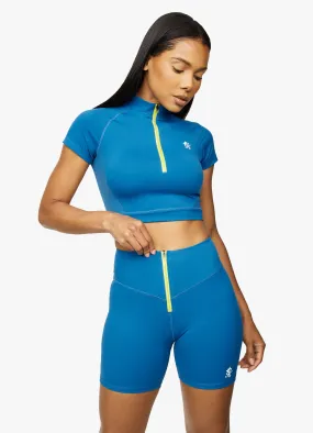 Gym King  Stamina 1/4 Zip Crop Tee - Blue Sapphire/Lime