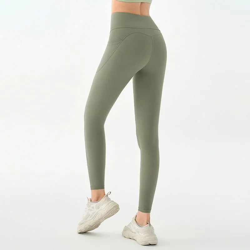 High Strength Composite Waist Yoga Pants Women Peach Hip Raise Tights Side Pocket Quick Drying Sports Trousers