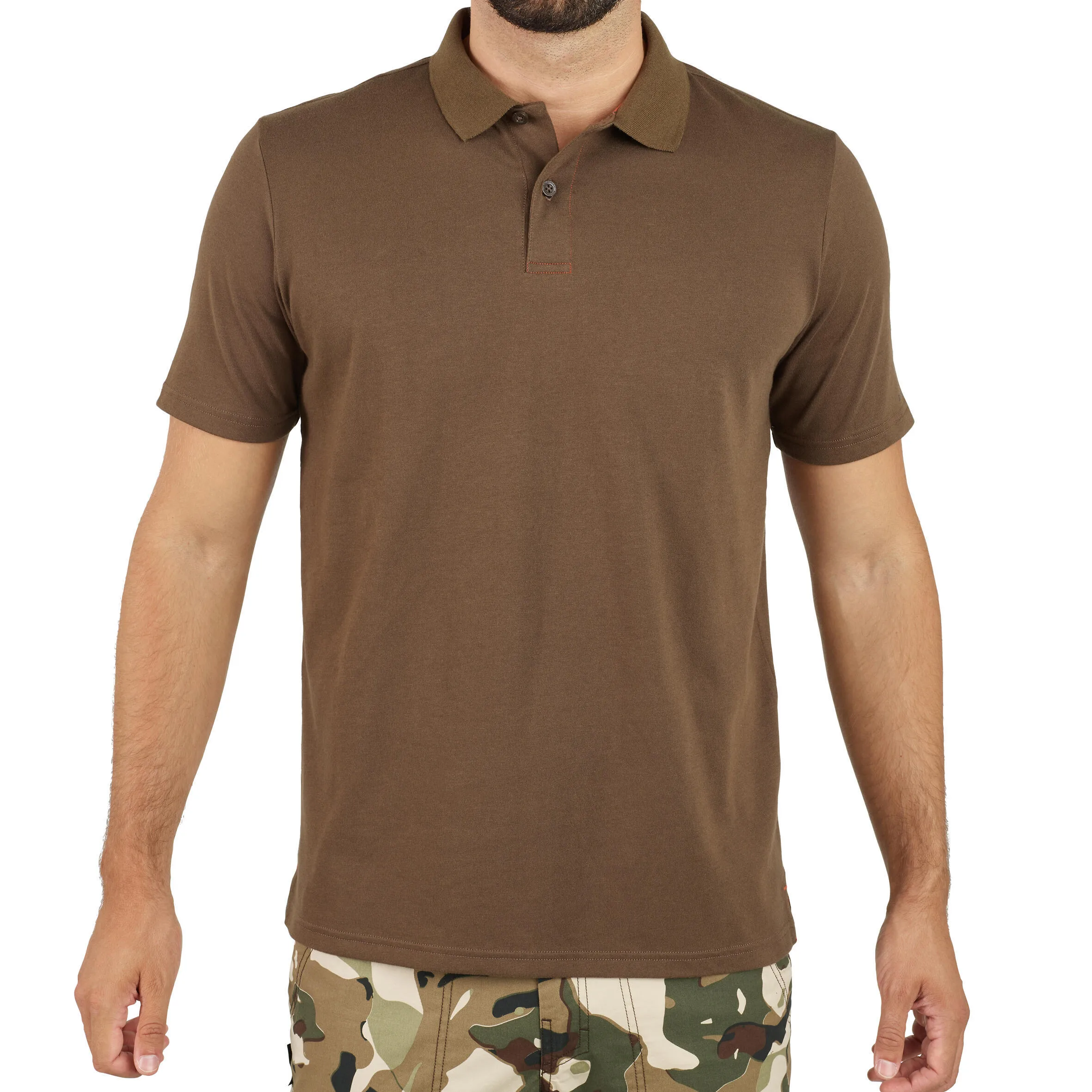 Hunting polo shirt 100 breathable brown SOLOGNAC, cocoa