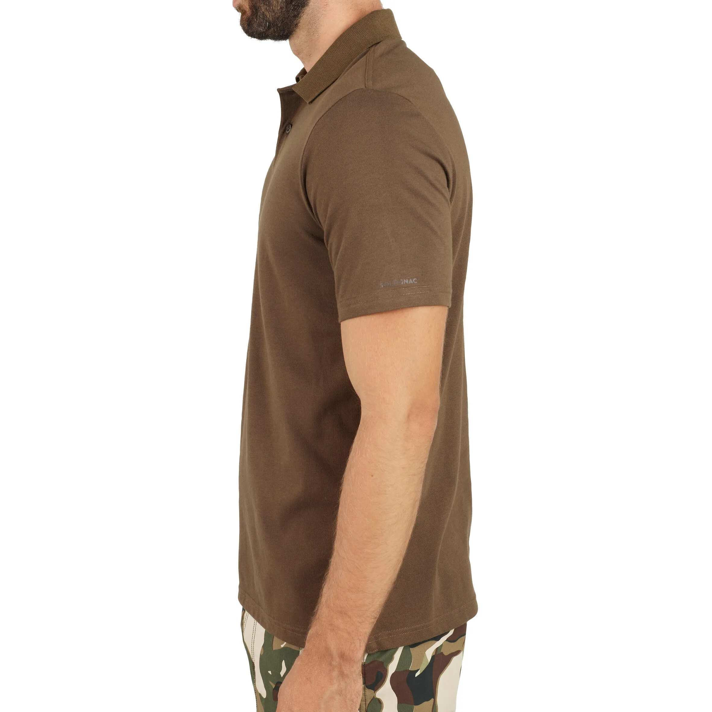 Hunting polo shirt 100 breathable brown SOLOGNAC, cocoa