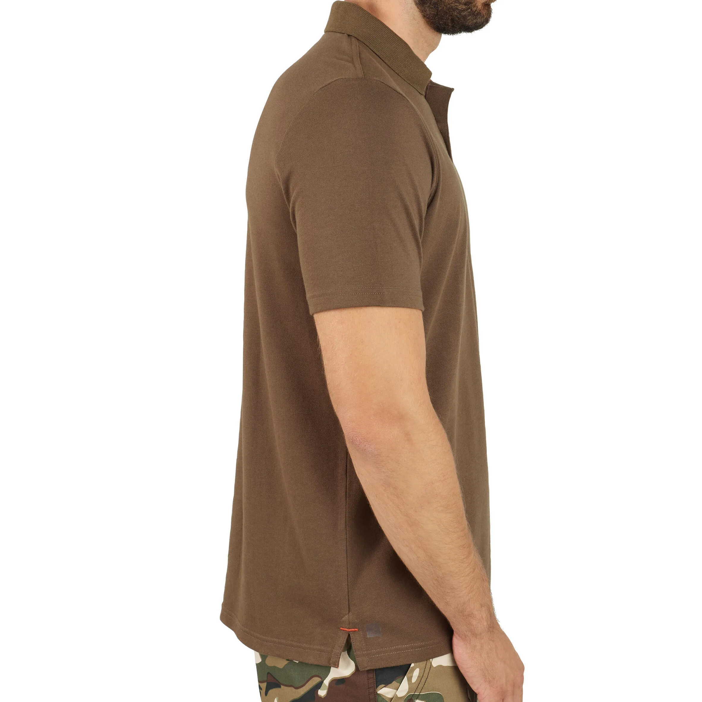 Hunting polo shirt 100 breathable brown SOLOGNAC, cocoa