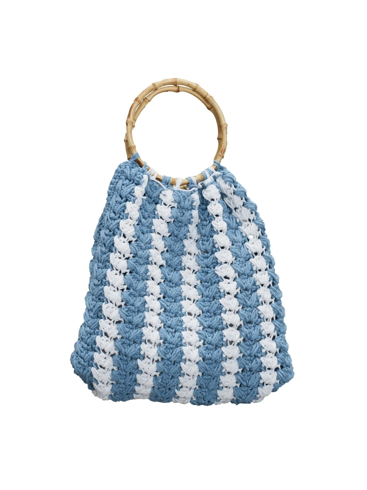 IOS - Sac grand modèle anse en bambou et macramé Blanc et Bleu