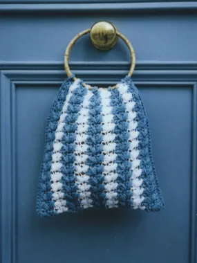 IOS - Sac grand modèle anse en bambou et macramé Blanc et Bleu