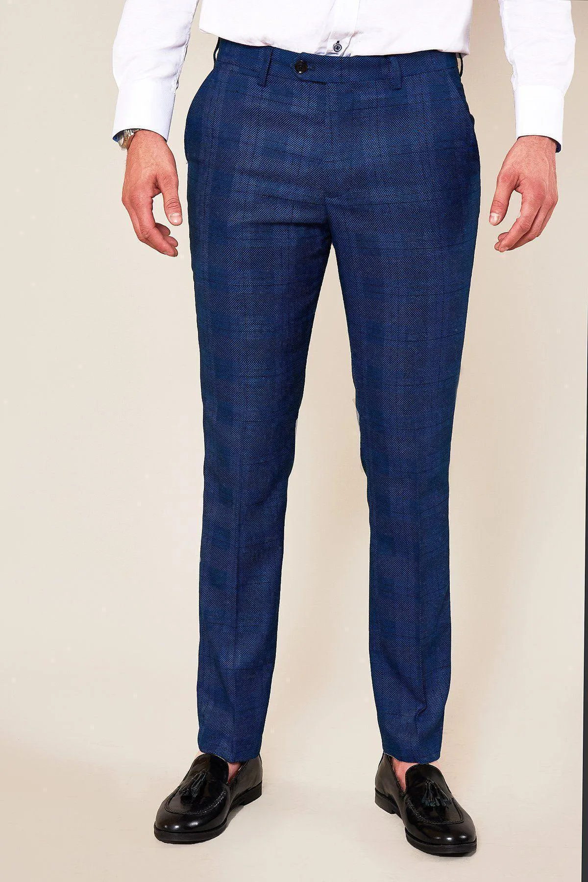 JERRY - Skinny Fit Blue Check Trousers