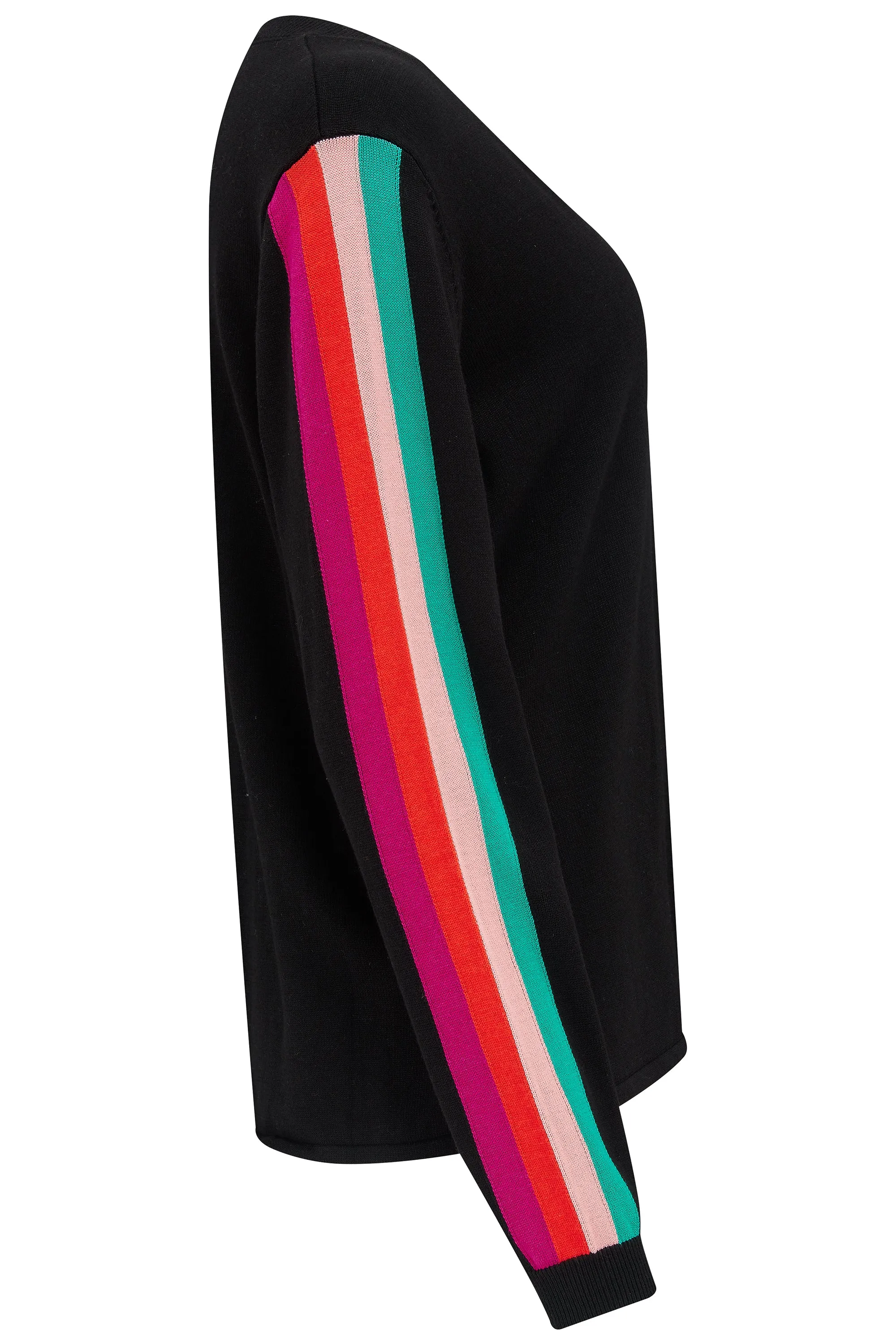 Libby V-Neck Jumper - Black, Sports Stripe