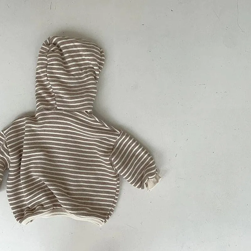 Long Sleeved Striped Hooded Jacket