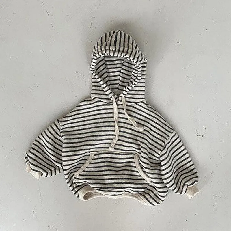 Long Sleeved Striped Hooded Jacket