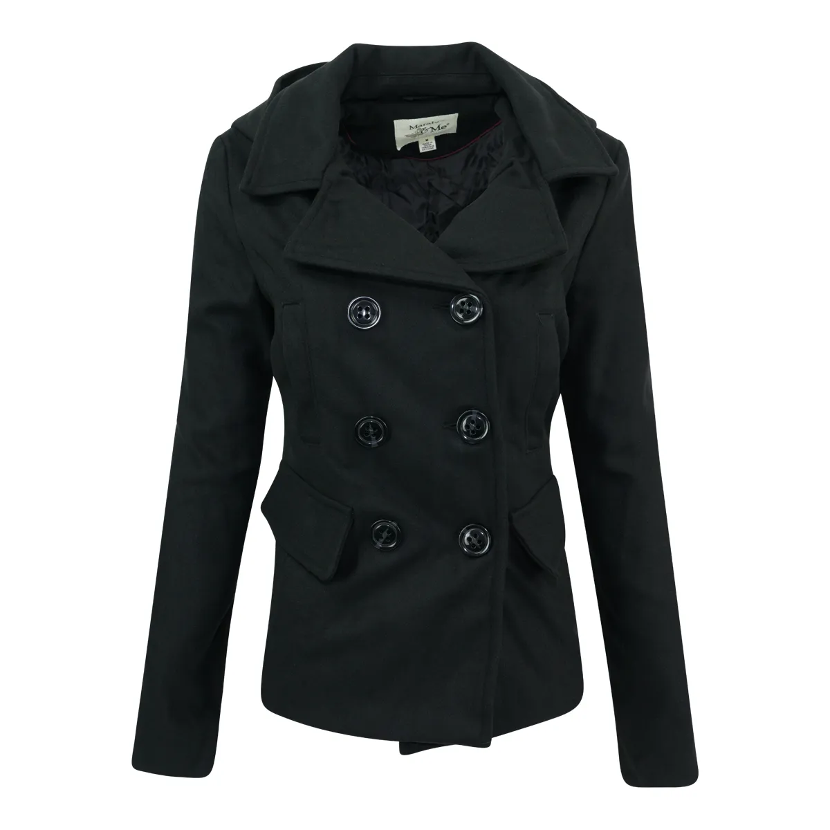 Maralyn & Me Double-Breasted Hooded Wool Peacoat Black S