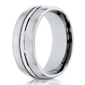 Men's 4mm Engraved and Satin Finish 14k White Gold Wedding Band