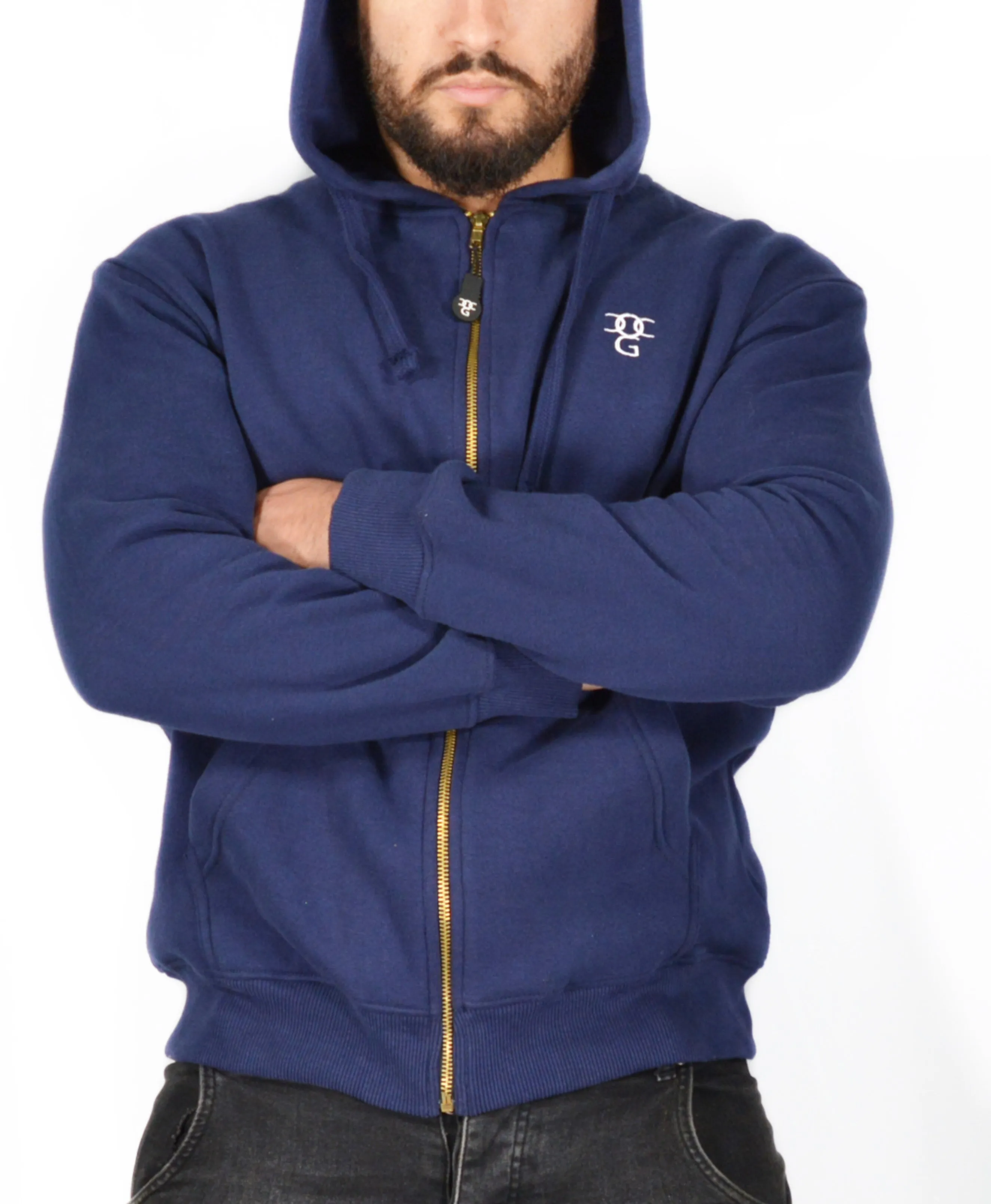 Mens O.G. Symbol Blue Zipped Hooded Top